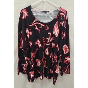 Pierre New York Womens Sweater Top 2X Floral Paisley Black Pink Pullover